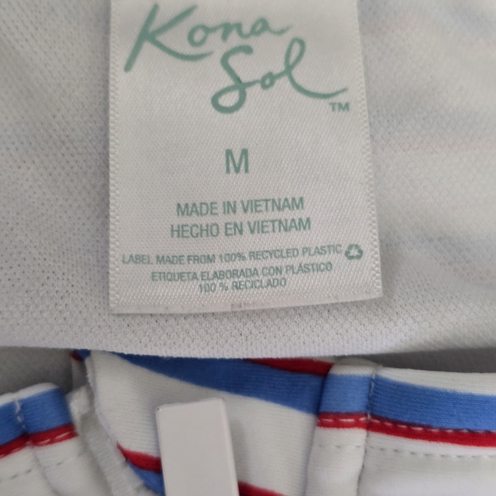 Kona Sol Striped Zip Front Rash Guard Swimsuit One Piece Red White Blue Nautical - Picture 3 of 3